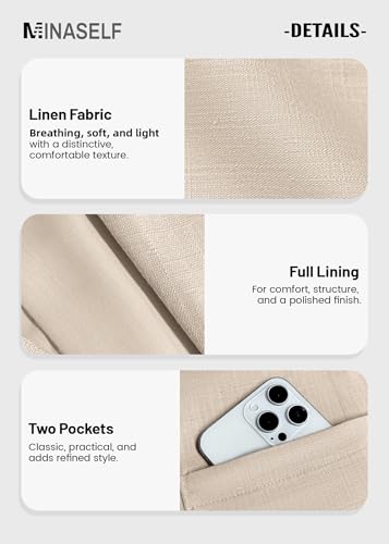 Image of Mina Self 2026 Summer Women's Linen Blazer Jacket - Lightweight Breathable 3 /4 Stretchy Ruched Sleeve Casual Work with Pocket