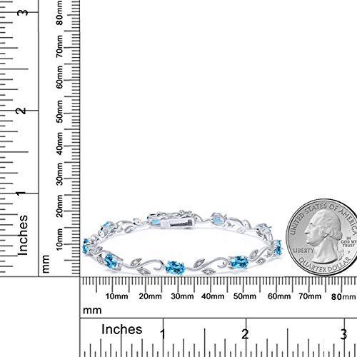 Gem Stone King 925 Sterling Silver Swiss Blue Topaz and Diamond Greek Vine Tennis Bracelet For Women (5.08 Cttw, Gemstone Birthstone, 7 Inch)4