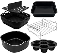 Heißluftfritteuse Zubehör für COSORI Turbo Tower Pro 10,8L, Turboblaze 6L Airfryer XXL 5,5L 6,2L Russell Hobbs 8L 8,3L, Tefal 6,5L, Bosch 7,2L, Quadrat Airfryer Accesories Silikonform Backform Set