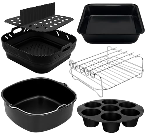 Heißluftfritteuse Zubehör für COSORI Turbo Tower Pro 10,8L, Turboblaze 6L Airfryer XXL 5,5L 6,2L Russell Hobbs 8L 8,3L, Tefal 6,5L, Bosch 7,2L, Quadrat Airfryer Accesories Silikonform Backform Set