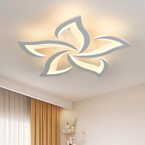 Riserva Moderne LED Deckenleuchte, 60W 6500LM Kreative Fleur de Forme Deckenleuchte, 5 Köpfe Acryl-Deckenleuchte für Wohnzimmer, Schlafzimmer, Esszimmer, Küche, Warmweiß 3000K (Weiß)