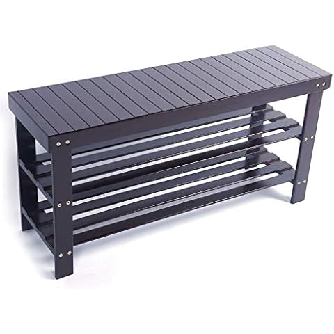 Kcelarec Sturdy Shoe Rack Bench, 3-Tier Bamboo Shoe Organizer Storage Shelf, Holds Up to 550 Lbs, Ideal for Entryway Bathroom Living Corridor (Coffee) Cover