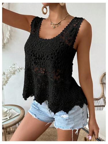 SOLY HUX Women's Crochet Tank Tops Hollow Out Knit Sleeveless Scoop Neck Sweater Vest Embroidery Cover Ups3
