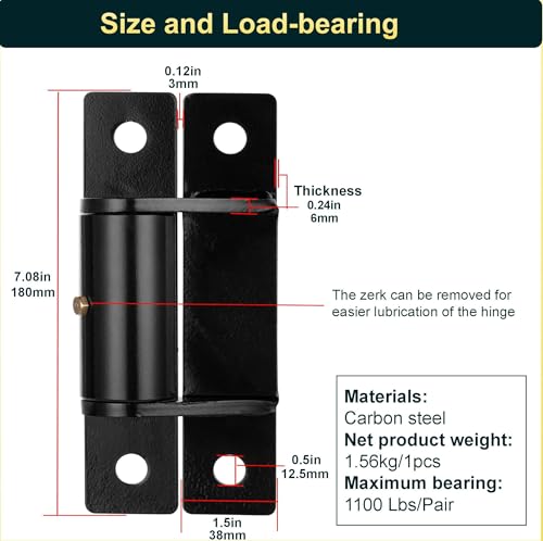 Heavy Duty Gate Hinges ，7in Can Be Bolted or Welded On Heavy Duty Large Wood or Metal Gates, 1100 lbs Max Load,Built-in Roller Bearing Hinges Opened 180°,2pack by HFCENXIE - Image 2