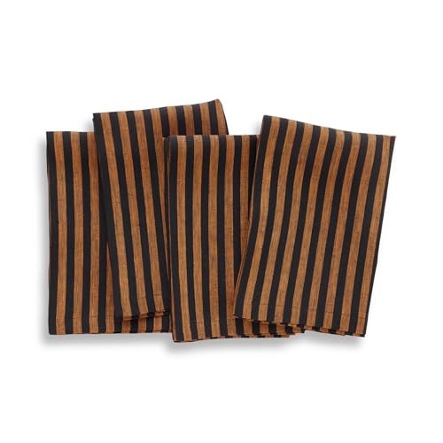 Image of Solino Home 100% Pure Linen Napkins, 20 x 20 in, Pumpkin Striped, Set of 4