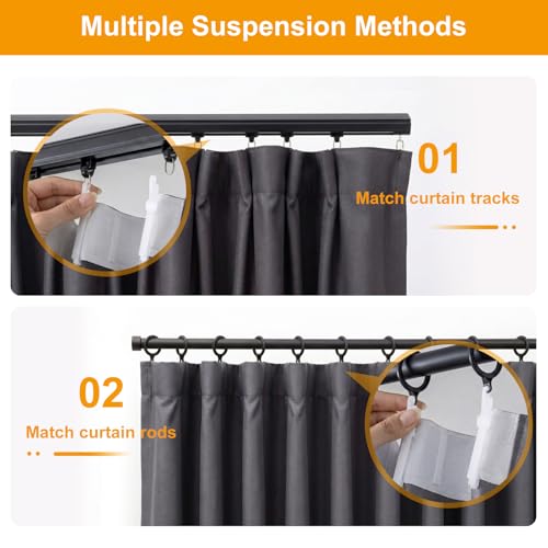 Image of hoeflife Room Divider Curtains Blackout Floor to Ceiling Curtain with Hook Wall Mount Sliding Door Curtains Ceiling Mount Extra Wide Curtain Wall Divider for Room Separation (Grey, W150 x H120 Inch)
