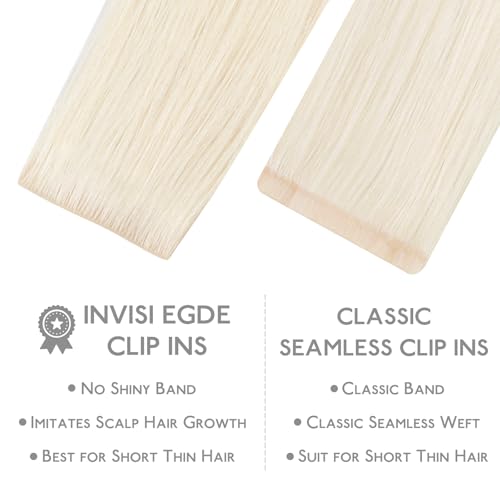 Image of WENNALIFE Invisi Edge Clip in Hair Extensions Real Human Hair, 22 Inch 150g 7pcs White Blonde Seamless Clip in Extensions Remy Hair Clip Ins Invisible PU Skin Weft Straight Extensiones De Cabello Hman