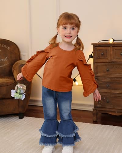 Image of Little Girls Clothes Kids Fall Winter Outfits Pant Set for Girl Age 4-8 | Girls Fall Winter Clothes, 2 Peices, Long Sleeve Shirt, Cute Clothing, Gifts, Family Photos, School, Christmas, Cotton Blend