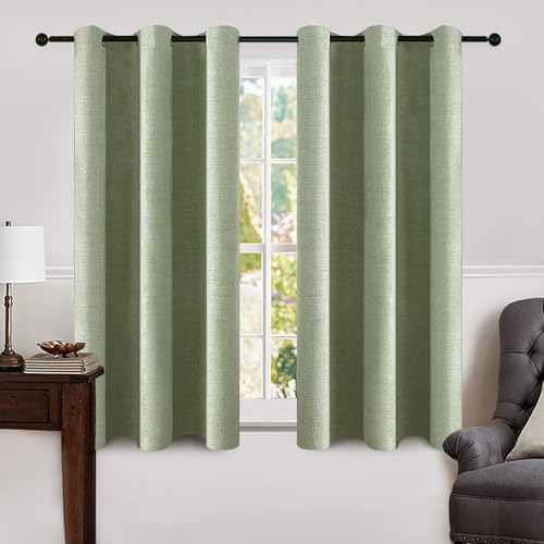 Image of MIULEE Linen Blackout Curtains and Drapes 100% Room Darken Thermal Insulated Grommet Window Panels with Coating 2 PCs W 42 x L 63 inches Sage Green