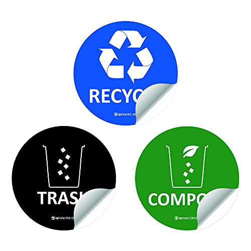 Ignixia Trash Recycle Compost Stickers To Organize Trash- Premium Vinyl Sticker For Trash Can, Compost Bin, Recycle Bin- (Pack Of 6) For Metal Trash Can Or Plastic Trash Can-Home #TOP3