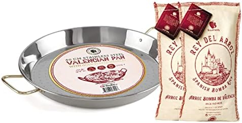Gourmanity 500g (Pack of 2) Spanish Bomba Rice for Paella and 16inch Stainless Steel Paella pan