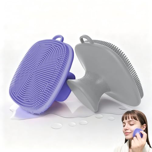QiaKeoo 2 Pack Face Scrubber,Silicone Facial Cleansing Brush for Men & Women,Reusable Gentle Facial Waterproof Cleansing Skin Brush Exfoliating Scrubber for Sensitive Skin (Black/Pink)