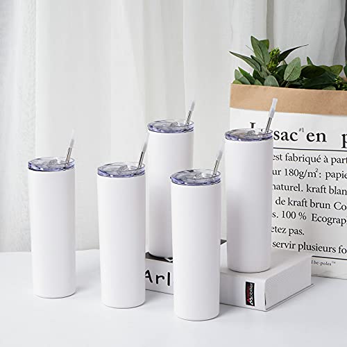 6 Pack Skinny Travel Tumblers, Stainless Steel Skinny Tumblers with Lid and Straw, Double Wall Insulated Tumblers, 20 Oz Slim Water Tumbler Cup, Vacuum Tumbler Travel Mug for Coffee Water Tea, White - Thumbnail 2