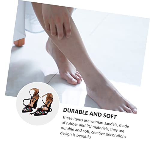 Holibanna 1 Pair Summer Chic Embroidery Womens Foot Elegant Dress Anti-Slip Exquisite Shoes Sandals Size Women Chunky Woman Fashionable Stylish Cool Delicate Black Wedding Beach Embroidered #TOP4