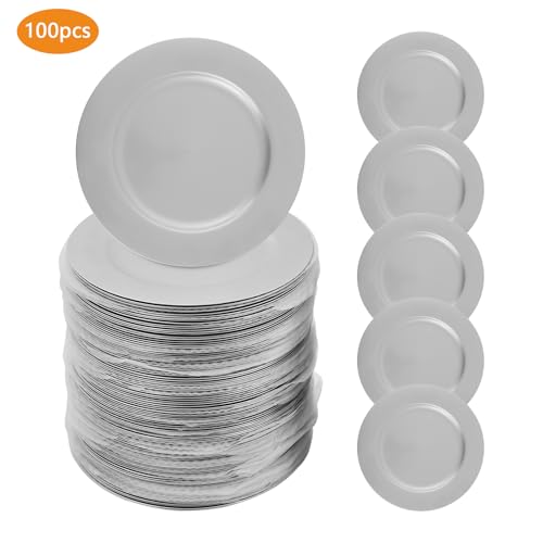Set de 100 Platos Cargadores Redondos 13 pulg Plata miniatura 3