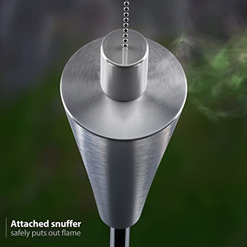 Matney Stainless Steel Torches for Outside - Outdoor Torches - Patio Garden & Yard Lights - 5 ft Oil Lamp for Citronella - Fiberglass Wick & Snuffer Cap - Set of 4 (Cone)