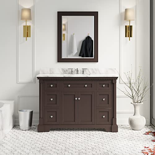 Sydney 48-Inch Bathroom Vanity (Carrara/Chocolate): Includes Chocolate Cabinet With Authentic Italian Carrara Marble Countertop And White Ceramic Sink #TOP13