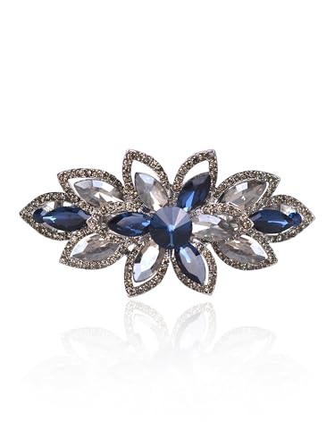 Barrette à cheveux fleur strass gris bleu accessoire coiffure pince crabe