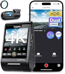 VIOFO A229 Pro 4K HDR Dash Cam Front and Rear, Dual STARVIS 2 Sensors | 4K Front and 2K Rear, IMX678 & IMX675 sensors, 5GHz Wi-Fi, GPS, Voice Control, Buffered 24H Parking Mode, Night Vision 2.0