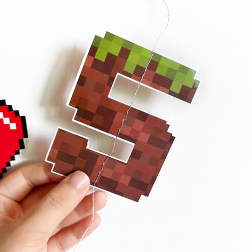Image of 46Ft Pixel 5th Birthday Party Decorations Green Brown Miner Themed Garland Streamer for Boys 5th Mining Craft Birthday Pixel Miner Gamer Cartoon Mining Party Decor Supplies