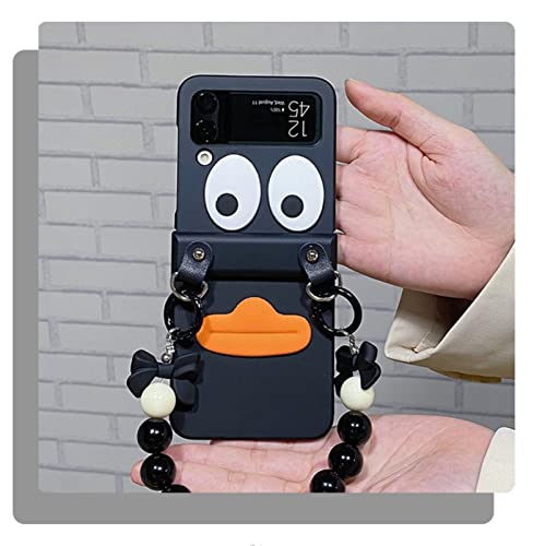Galaxy Z Flip 4 Case With Strap Bracelet, Kawaii Cartoon Pattern Cover Case With Hinge Protection For Z Flip 4 For Women Girls, Slim Fit Thin Cute Case For Samsung Galaxy Z Flip 4 5G 2022 (B-Black) #TOP7