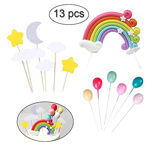 Palksky ESCT-JS1015-010 Colorful Rainbow Cake Topper/Wedding Cake Flags/Cupcake Picks Set -Include Cloud Balloon Moon Stars/Boy Girl Kid Birthday Baby Shower Party Baking Decoration Supplies thumb #7
