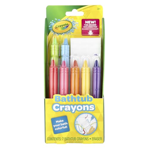 Crayola Bathtub Crayons 7 Pack + Eraser, Washable Tub Coloring Kit & Easy Cleanup Eraser, Firefly Red, Sky Blue & More Favorites, Gift for Creative Kids