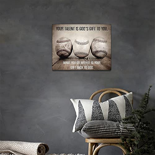 Inspirational Baseball Wall Art Motivation Quotes Sports Canvas Prints Vintage Pictures Painting Framed Positive Artwork Office Home Decor For Boys Girls Room Classroom Gym Playroom 16"X12" #TOP2