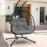 ZENPETIO Double Egg Chair with Stand, 2 Person Egg Swing Chair, Rattan Wicker Swing with UV Resistant Cushion and Pillow, for Indoor Outdoor Bedroom Patio Hanging Basket Chair, Balck