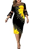 shownicer Abendkleid für Damen Elegant Retro Große Größen Tunika Midi-Kleider Rundhalsausschnitt Cocktailkleid Festlich Kleider E Gelb 5XL