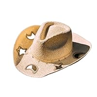Suncatcher Cowgirl Straw Prism Hat,Cosmic Cowgirl Straw Prism Hat cowboy tan beach rainbow moon and stars for Women