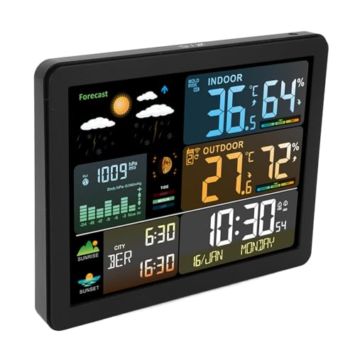 Weather Station Indoor Outdoor with Large Display Outdoor Sensor Temperature Humidity Barometer Weather Forecast Moon Phase Alarm Clock for Home Use - Image 3
