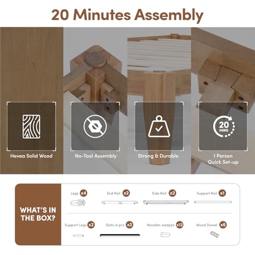 AllForWood Bed Frame - Solid Wood Platform Bed - Japanese Joinery Bed Frame - Wood Slat Support - No Box Spring Needed - Easy Assembly - Minimalist & Modern Style (Light Brown, Queen) - Thumbnail 5