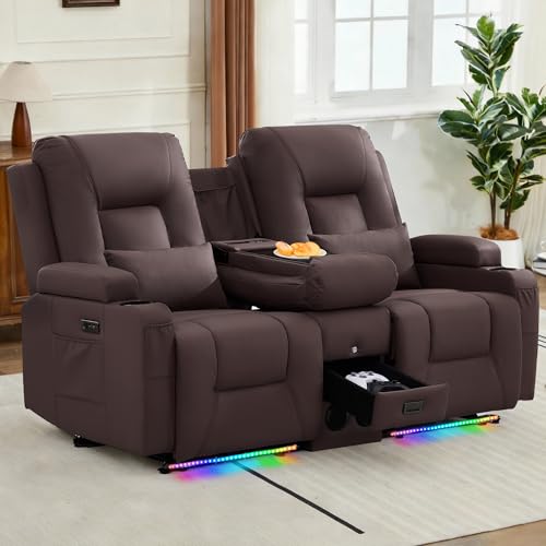 URRRED Power Loveseat Recliner with Console and Features