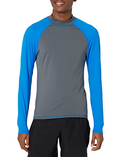 Amazon Essentials Men's UPF 50+ Rashguard, Charcoal/Blue, Large