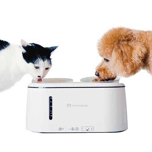 【自動給水器 給餌器 一体型】 MOFMORE 犬 猫 水飲み器 コードレス 静音 水 自動 給水器 給水機 ペット みずのみ器 イオン交換樹脂 循環式 毎日清潔 フィルター付 日本メーカー 獣医師監修 モフモア (ホワイト, 小型)