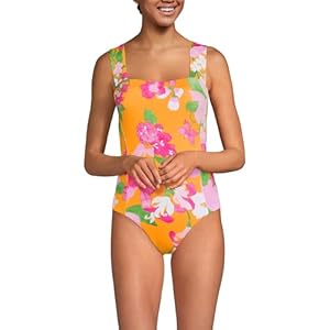 Lands' End Women's Square Neck High Leg One Piece Swimsuit 2 Icy Mint/White