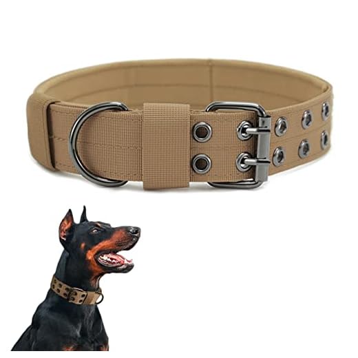 Collier de Chien Tactique, Militaire Collier Réglable Nylon Chien pour Chiens de Taille Moyenne Grand Entraînement (L, Brun)
