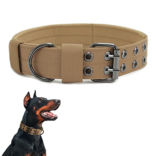 Collare Tattico Regolabile per Cani con Imbottitura Morbida, Largo e Spesso, Collare Nylon Comodo per Cani di Taglia Media e Grande (XL, marrone)