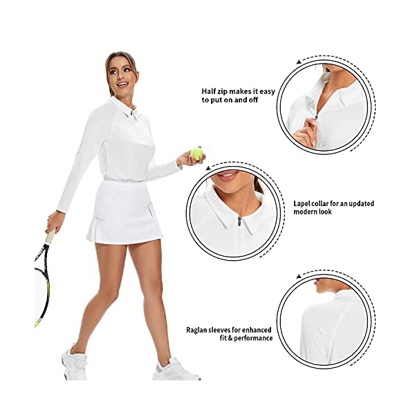 Soneven-Womens-Golf-Shirt-Moisture-Wicking-Long-Sleeve-Shirt-Half-Zip-Pullover-Athletic Women's White Golf Shirt Moisture Wicking Long Sleeve Shirt Half Zip Pullover Athletic(White,M