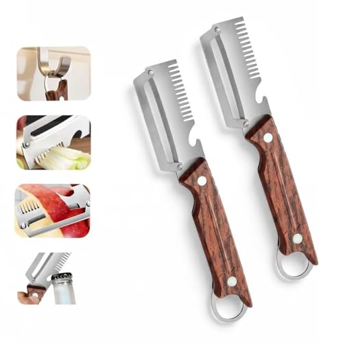2 Pcs Multifunctional Vegetable Peele 3-in-1, New Ktchen Multi-function Stainless Steel Thickened Fruit Peeler Knife With Wooden Handle, Kitchen Peeling Tool