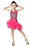 Happy Cherry Girls' Dancewear Latin Dance Outfits Sparkling Dress Ballroom Sequins Pink 120