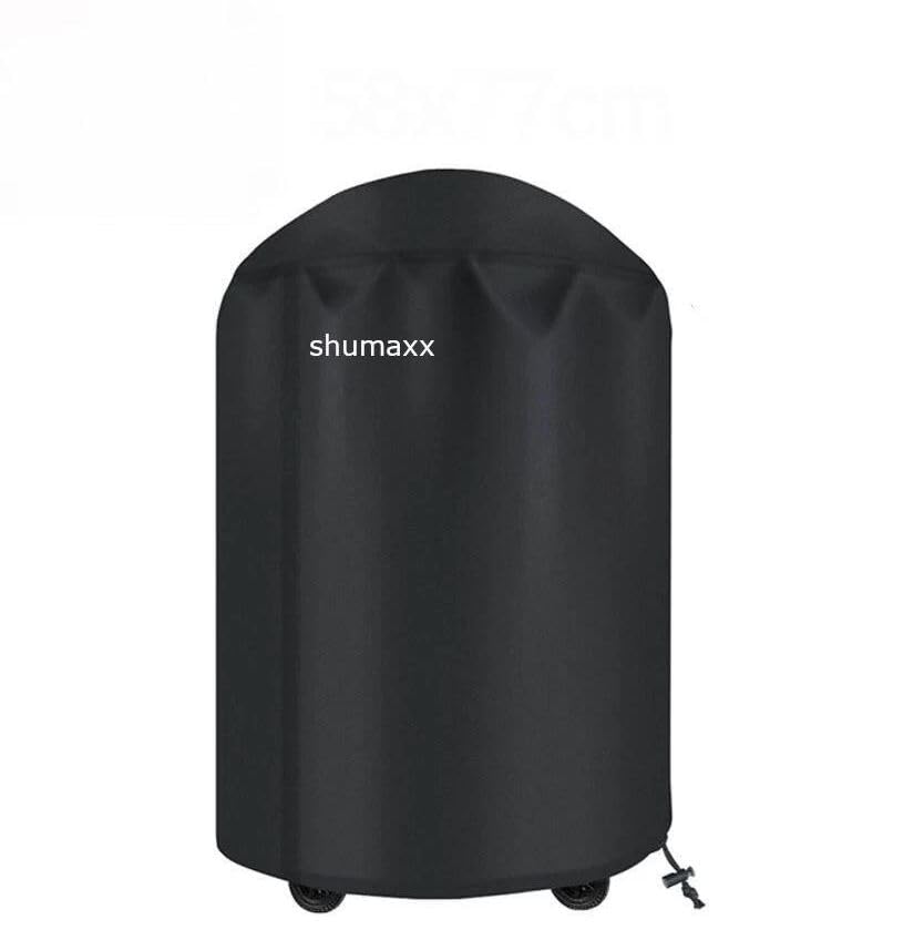 Shumaxx BBQ Grill Cover, Round Barbecue Cover, Kettle BBQ Cover Waterproof Heavy Duty Fabric Rip-Proof UV Resistant barbeque Grill Cover with shockcord & Cordlock (Black, 120cm High x 120cm Diameter)