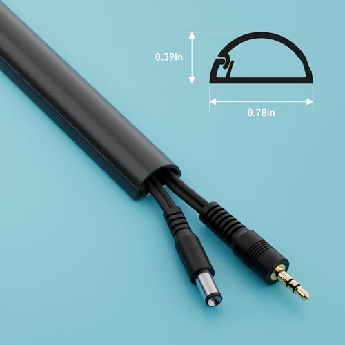 D-Line Half Round Cord Hider, Patented Cable Cover, Hide TV Wall Mount Wires, Raceway for Cords, Decorative Wire Covers, Paintable, Adhesive Cable Concealer, 1x 0.78in W x 0.39in H x 39in L, Black