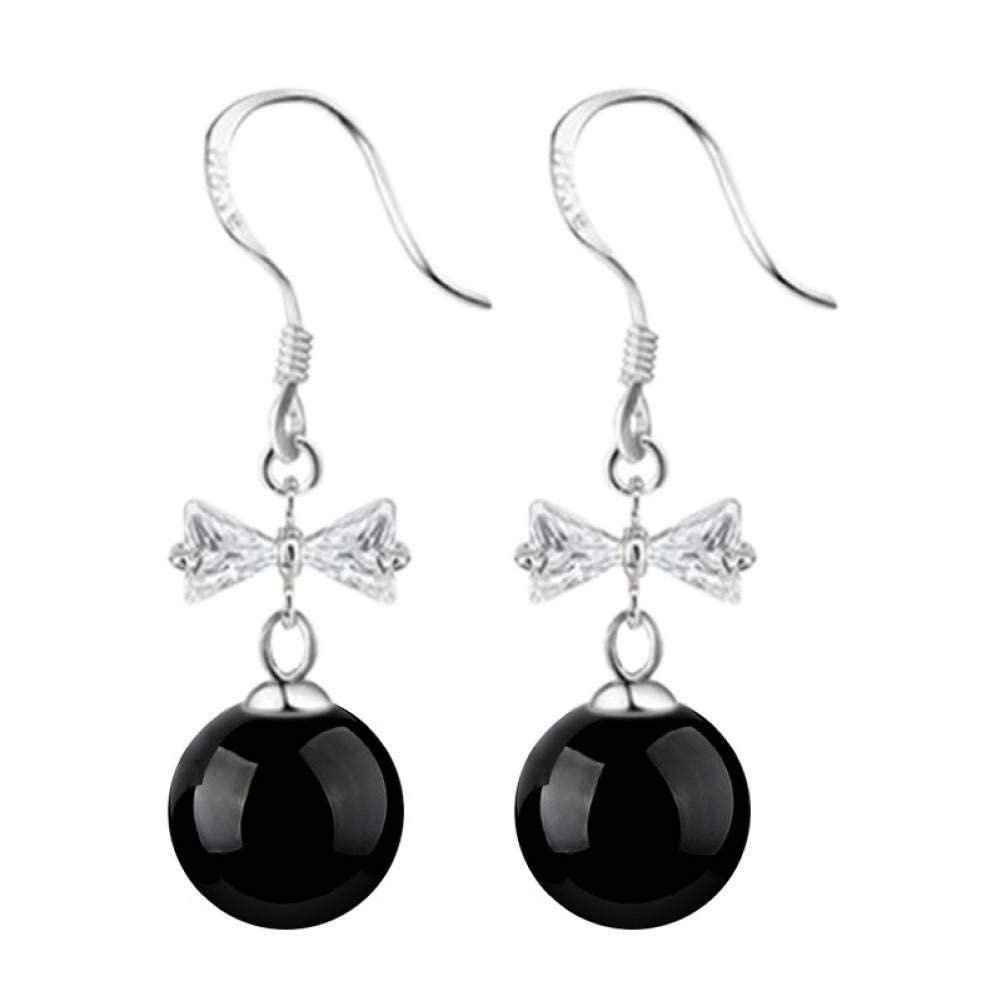 Pendientes de mujer de plata de ley 925 con lazo de cristal negro de alta joyería 3