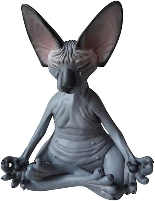 Uposao Sculpture Cat Resin Decoration Meditation Sphynx Cat Statue Yoga Ornaments Zen Cat Relaxed Poses Home Living Room Collection Crafts