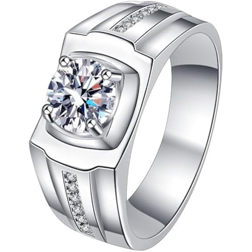 14K Gold over S925 Silver 1ct Diamond Wedding Rings for Men,Iced Out Wedding Band (D-color,VVS1 Clarity),Ideal Wedding Gift for the Stylish Dad