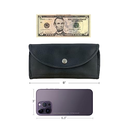 Hide & Drink, Snap Clutch Wallet Handmade From Full Grain Leather - Stylish Organizer With Button Closure And Zipper Coin Pocket - Convenient Storage For Personal Items, Valuables (Charcoal Black) #TOP4