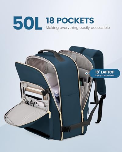 Image of LOVEVOOK 50L Travel Backpack Flight Approved Carry on Backpack,3 Packing Cubes,Waterproof Personal Item Travel Bag,TSA Carry on Luggage Suitcase Travel Essentials,Gifts for Women & Men,fits 18 inch Laptop