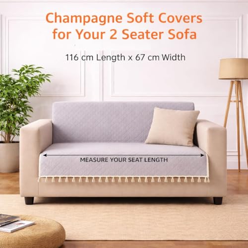 Image of DecorTwist Reversible 2-in-1 Quilted Velvet Sofa Cover with Tassels | Premium Sofa Protector for 2 & 3 Seater | Soft, Washable & Pet Friendly (Grey /Beige (Reversible), Grey /Beige (Reversible))